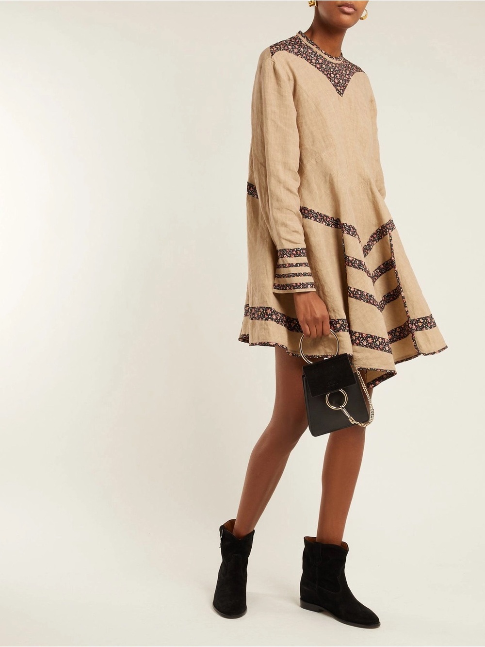 Isabel Marant Beige Mini Dress with Floral Trim